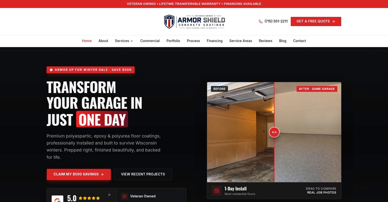 ArmorShield Concrete Coatings website built by Tech Turtle